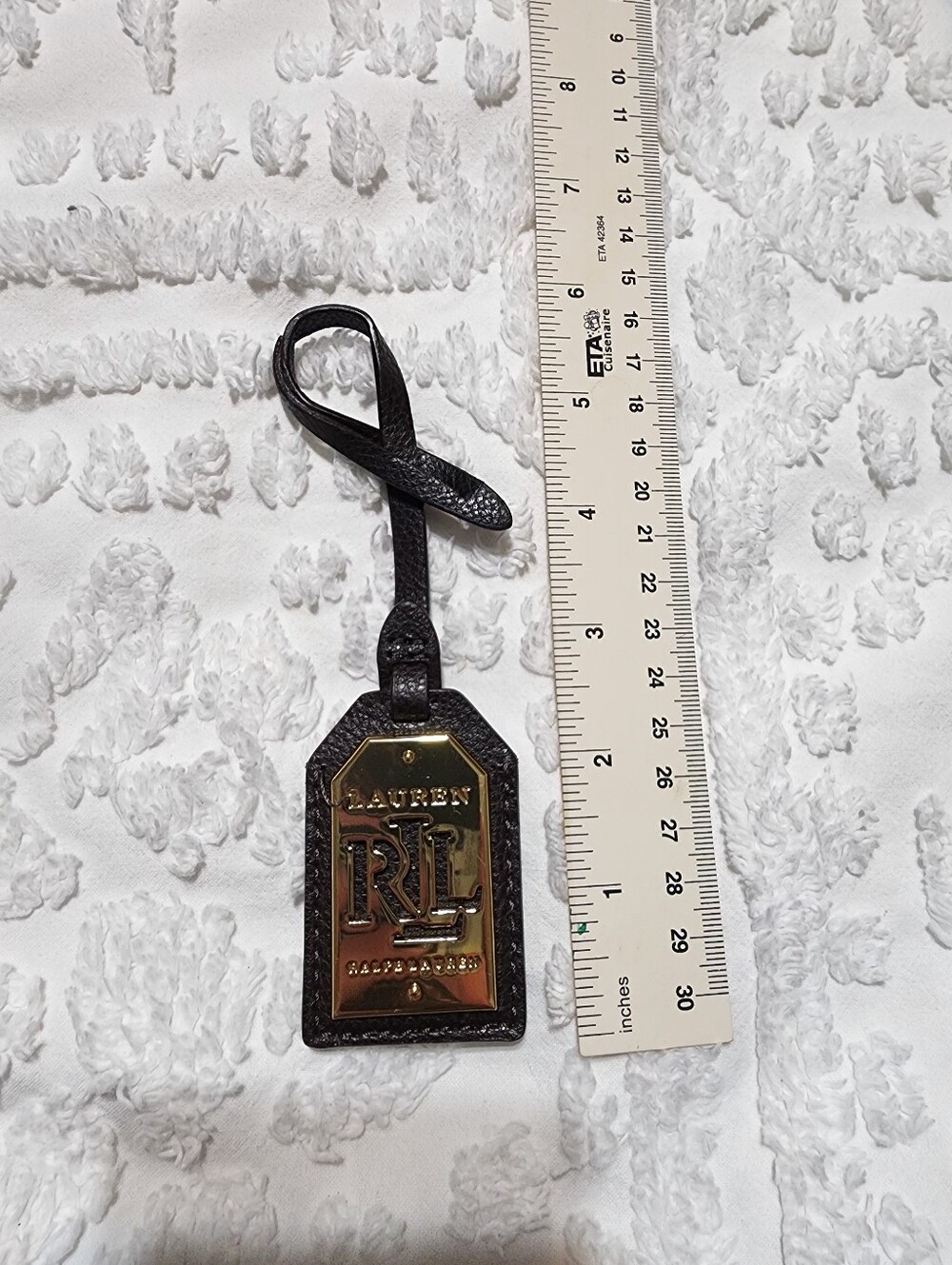 RALPH LAURENBLACK LEATHERGOLD BRASS METALKEY FOB BAG CHARM KEYCHAIN HANG - Picture 11 of 13